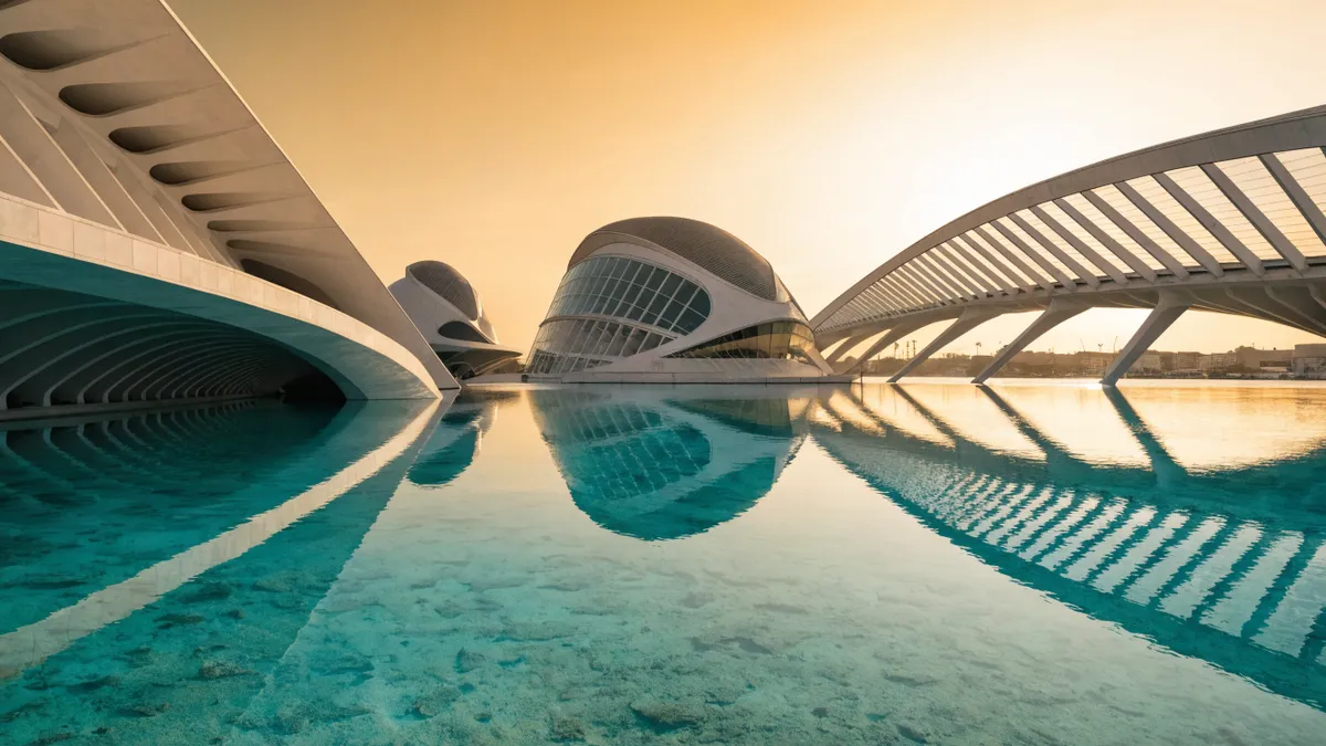 Valencia City of Arts and Sciences skyline at golden hour