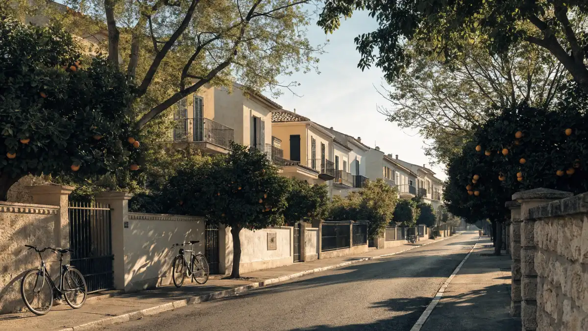 Quiet tree lined residential street in a Valencia suburb