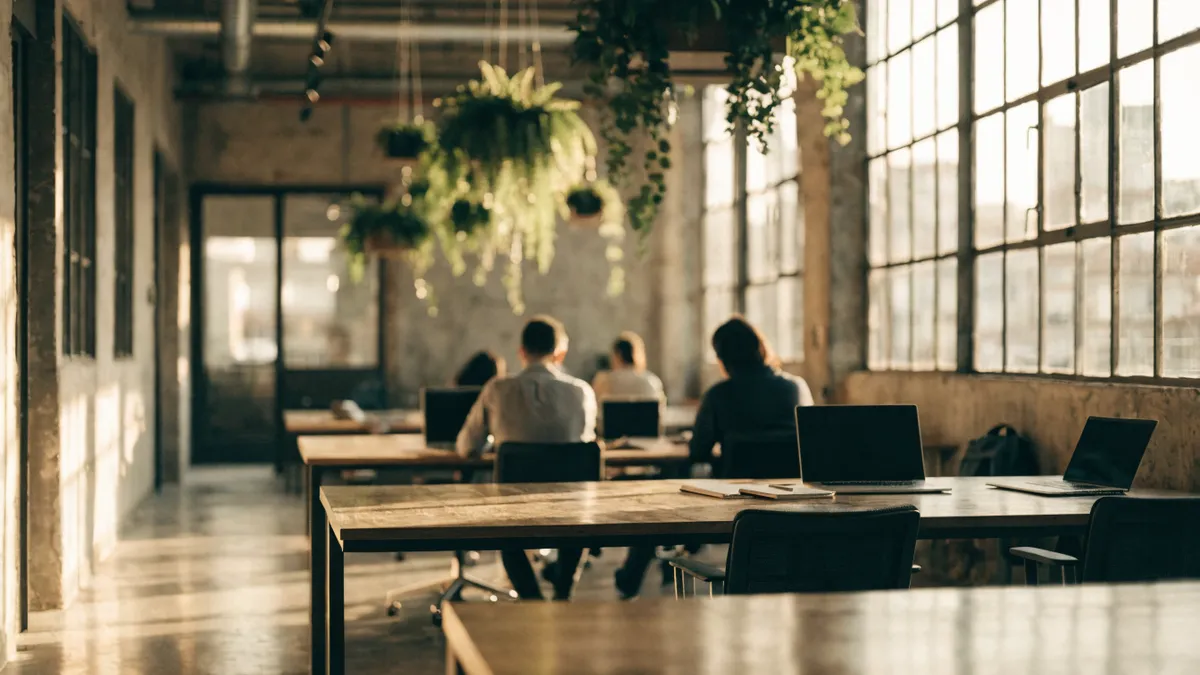 Espace de coworking moderne et lumineux avec des tables partagées à Valencia