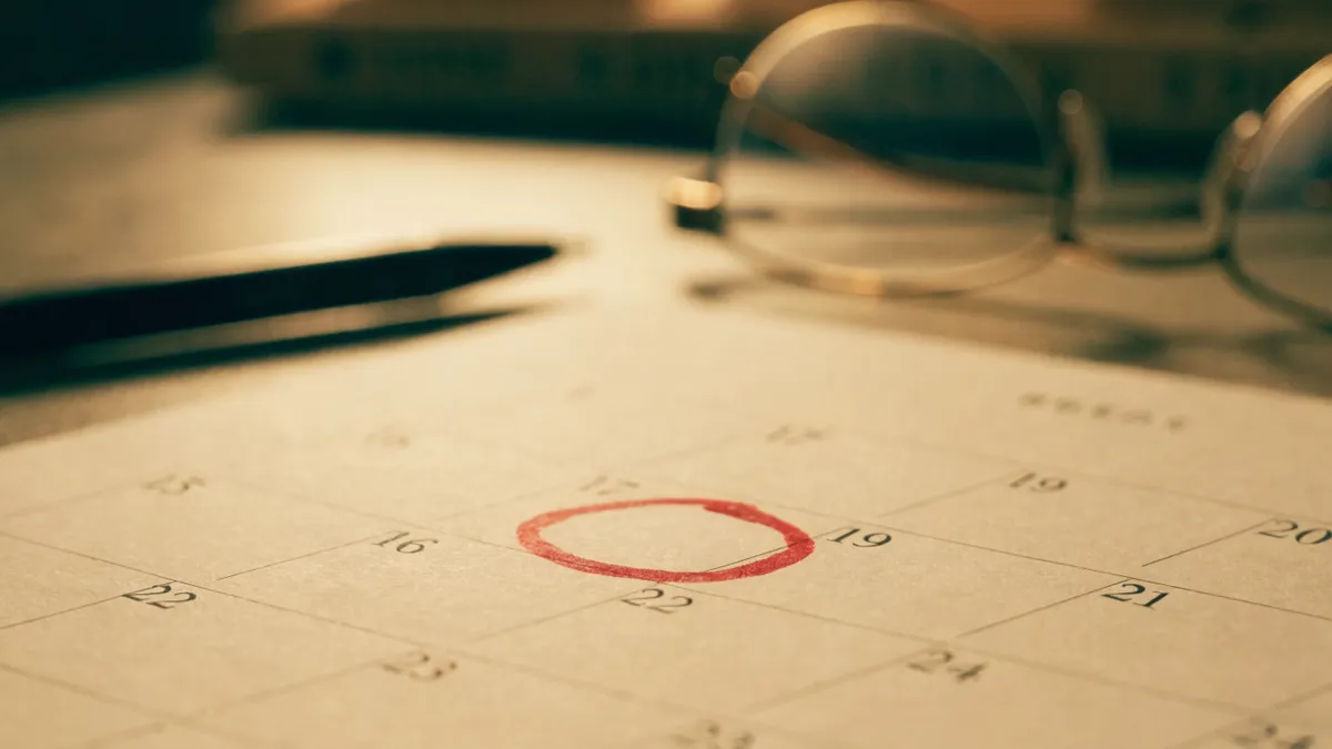 Calendar page with a circled tax deadline date